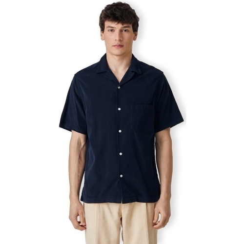 textil Herr Långärmade skjortor Portuguese Flannel Cord Camp Collar Shirt - Navy Blå