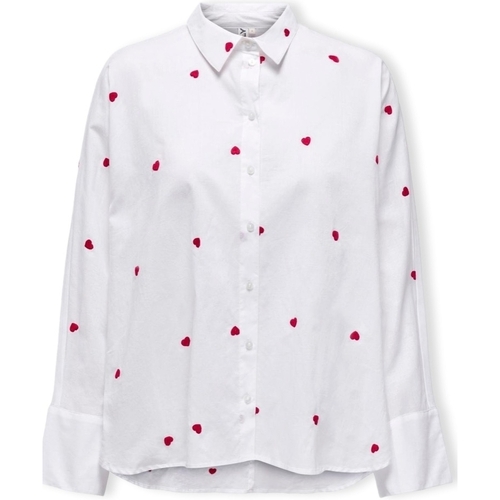 textil Dam Blusar Only New Lina Grace Shirt L/S - Bright White/Heart Vit