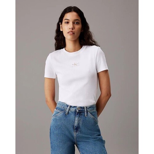 textil Dam T-shirts Calvin Klein Jeans J20J223552YAF Vit