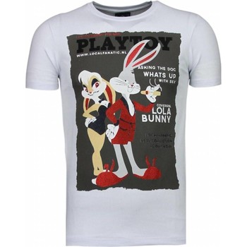 textil Herr T-shirts Local Fanatic Playtoy Bunny Rhinestone Vit