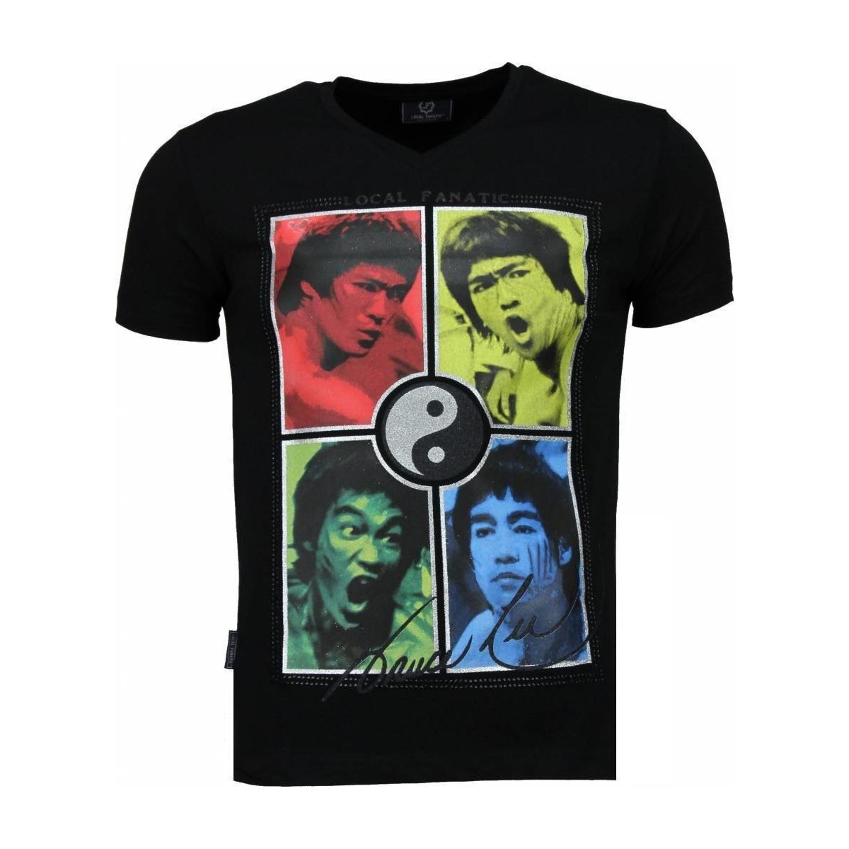 textil Herr T-shirts Local Fanatic Bruce Lee Ying Yang Svart