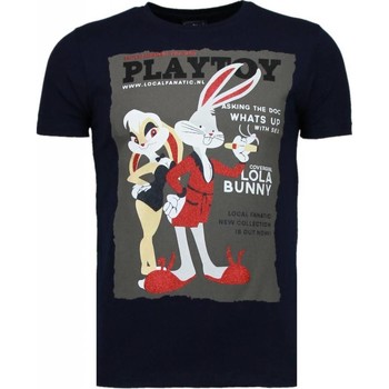 textil Herr T-shirts Local Fanatic Playtoy Bunny Rhinestone Blå