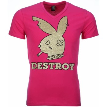 textil Herr T-shirts Local Fanatic Bunny Destroy Print Rosa
