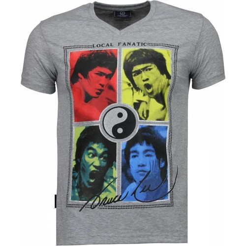 textil Herr T-shirts Local Fanatic Bruce Lee Ying Yang Grå
