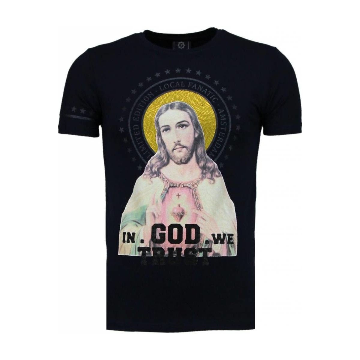 textil Herr T-shirts Local Fanatic Jesus God Trust Rhinestone Svart