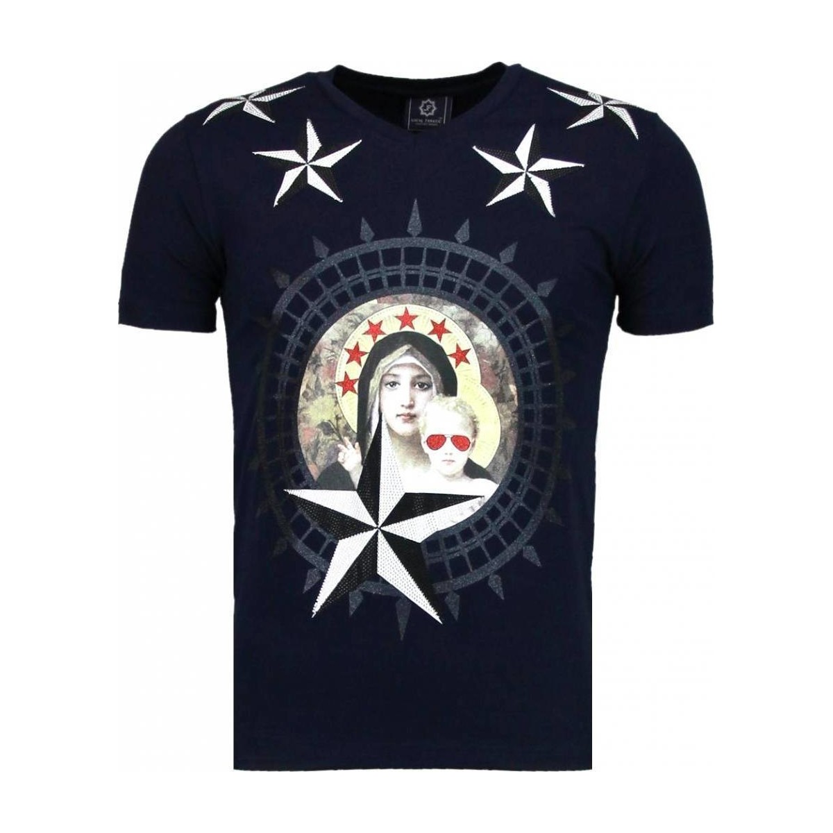 textil Herr T-shirts Local Fanatic Holy Mary Stars Rhinestone Blå