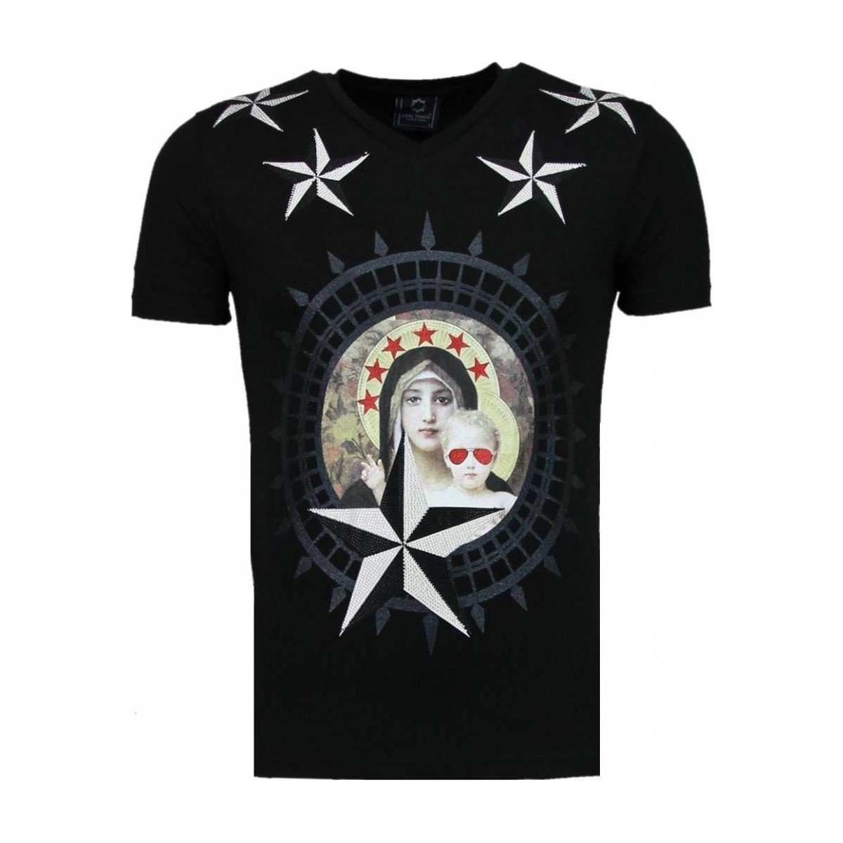 textil Herr T-shirts Local Fanatic Holy Mary Stars Rhinestone Svart