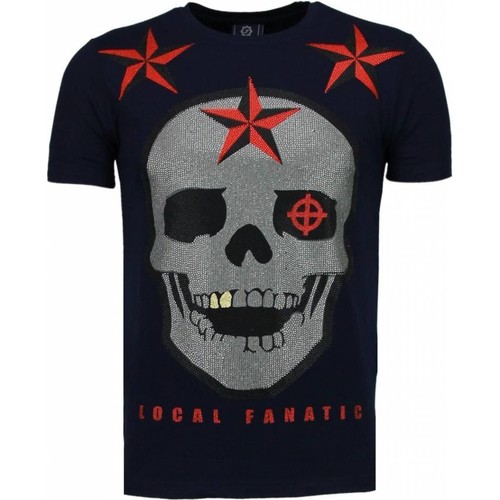 textil Herr T-shirts Local Fanatic Rough Player Skull Rhinestone Blå