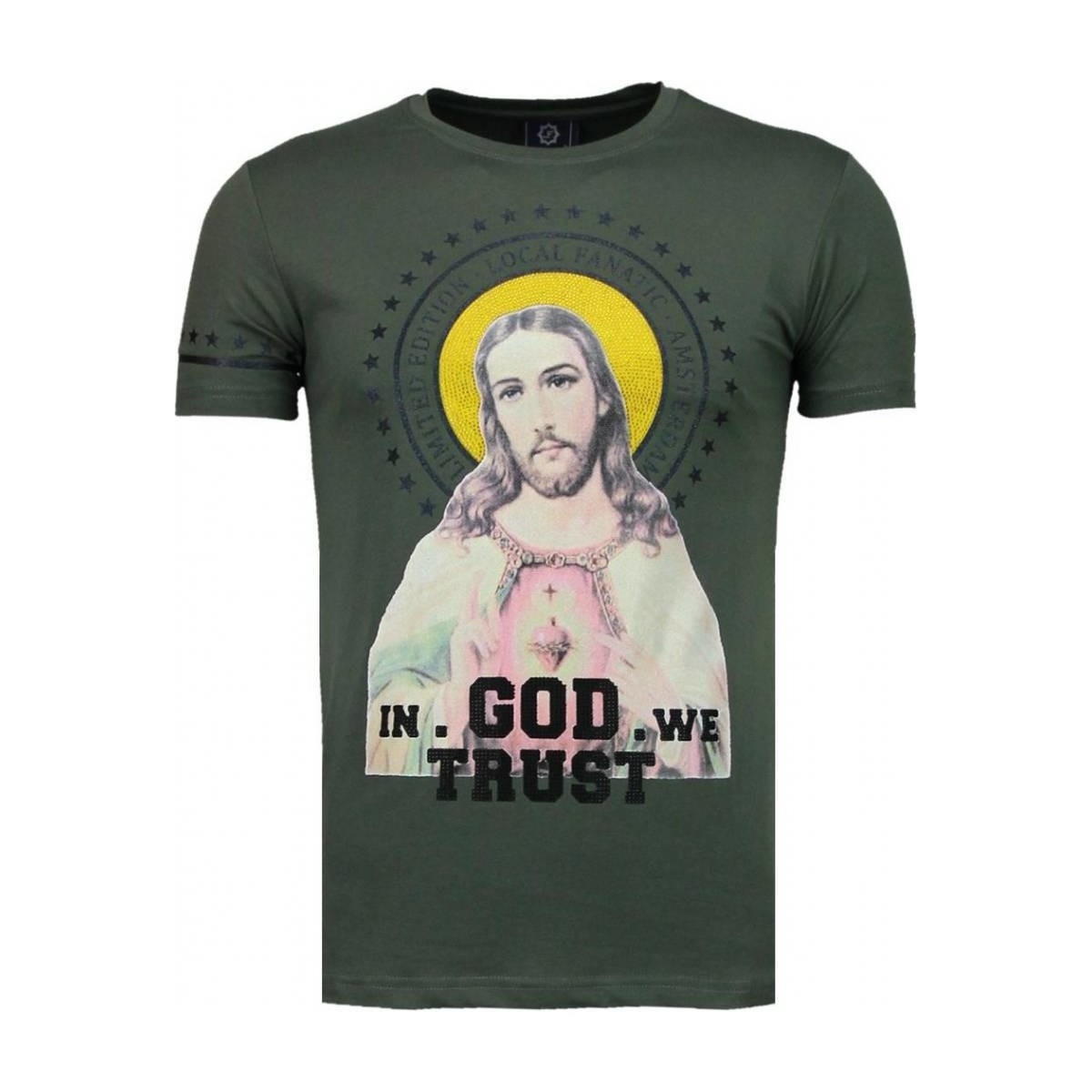 textil Herr T-shirts Local Fanatic Jesus God Trust Rhinestone Grön