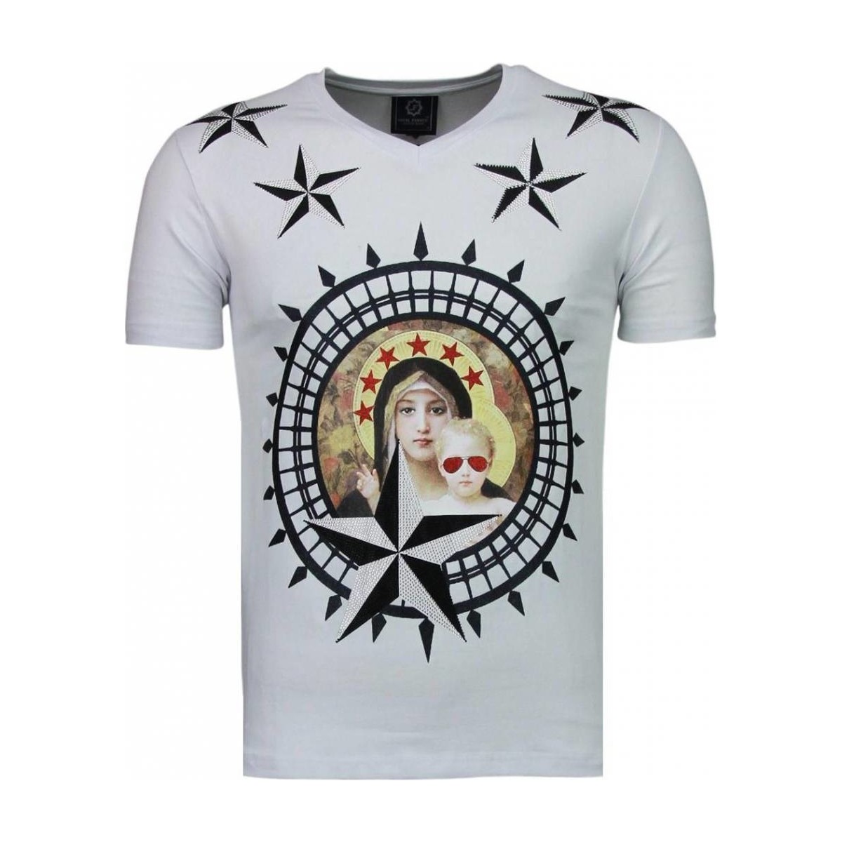 textil Herr T-shirts Local Fanatic Holy Mary Stars Rhinestone Vit