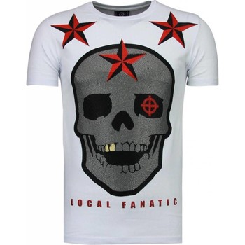 textil Herr T-shirts Local Fanatic Rough Player Skull Rhinestone Vit