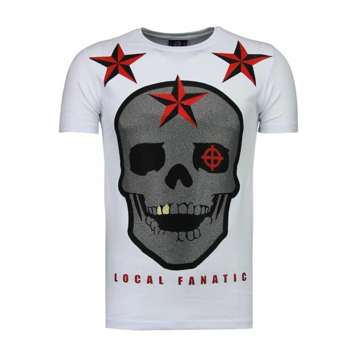 textil Herr T-shirts Local Fanatic Rough Player Skull Rhinestone Vit