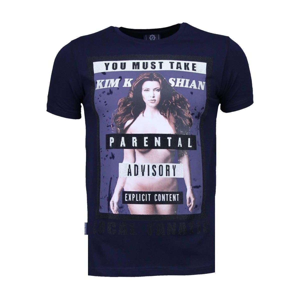 textil Herr T-shirts Local Fanatic Kim Kardashian Rhinestone Blå