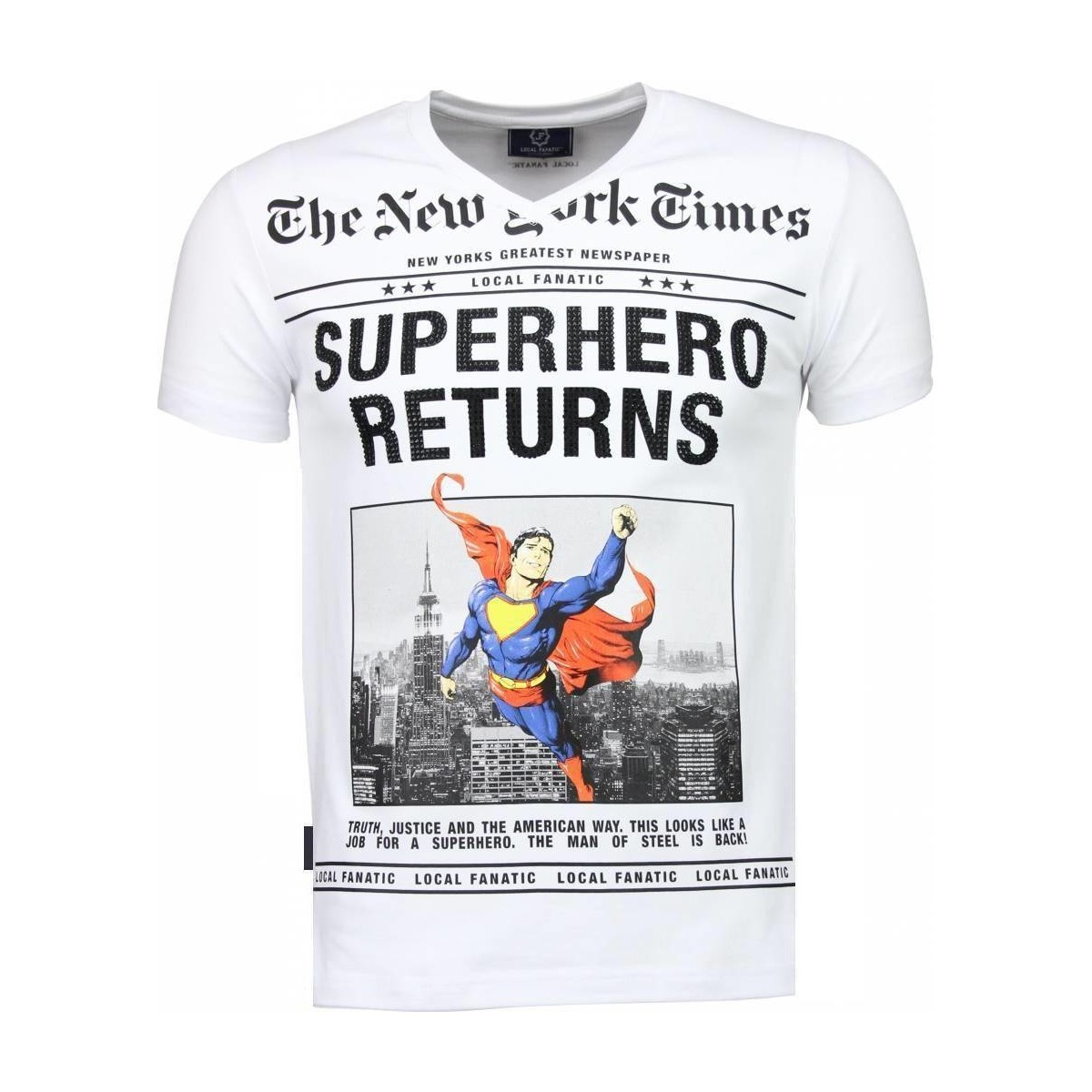 textil Herr T-shirts Local Fanatic SuperHero Returns Rhinestone Vit