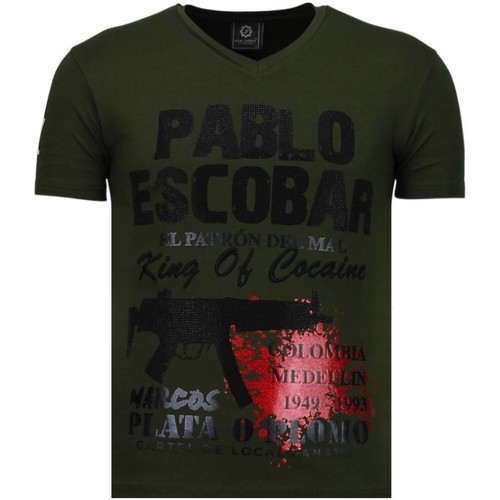 textil Herr T-shirts Local Fanatic Pablo Escobar Narcos Rhinestone Grön