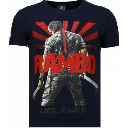textil Herr T-shirts Local Fanatic Rambo Shine Rhinestone Blå