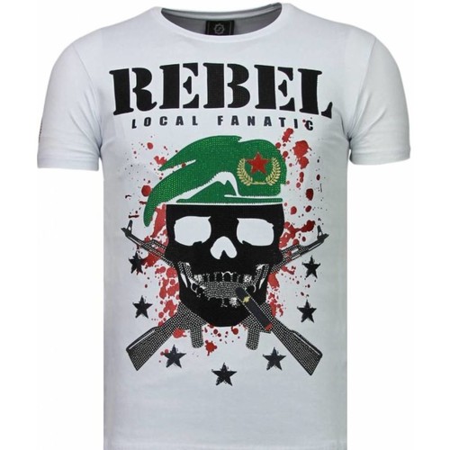 textil Herr T-shirts Local Fanatic Skull Rebel Rhinestone Vit