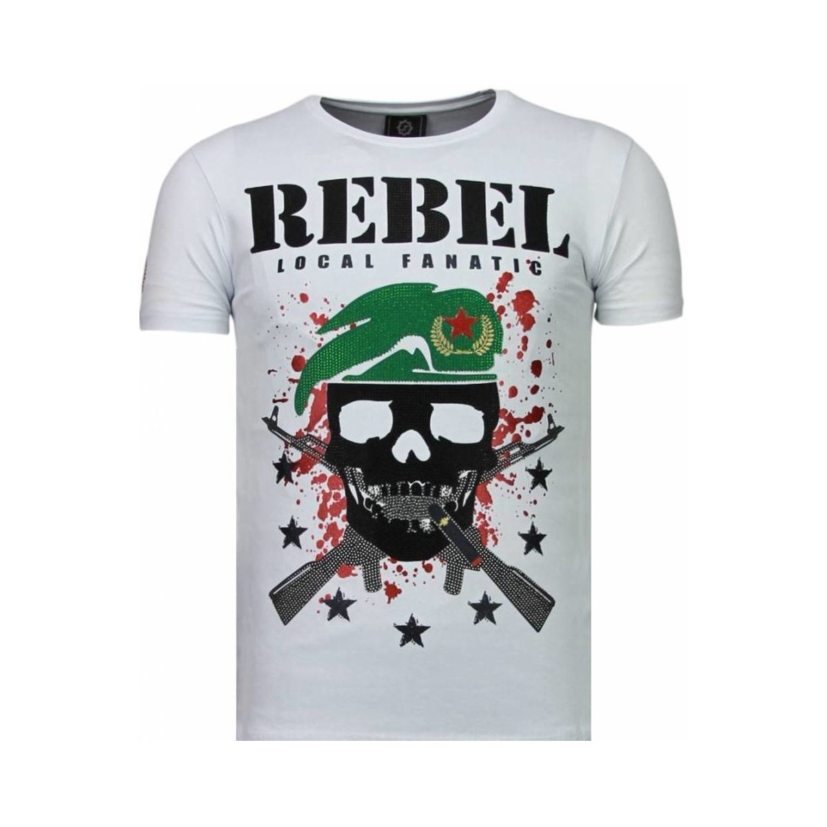 textil Herr T-shirts Local Fanatic Skull Rebel Rhinestone Vit