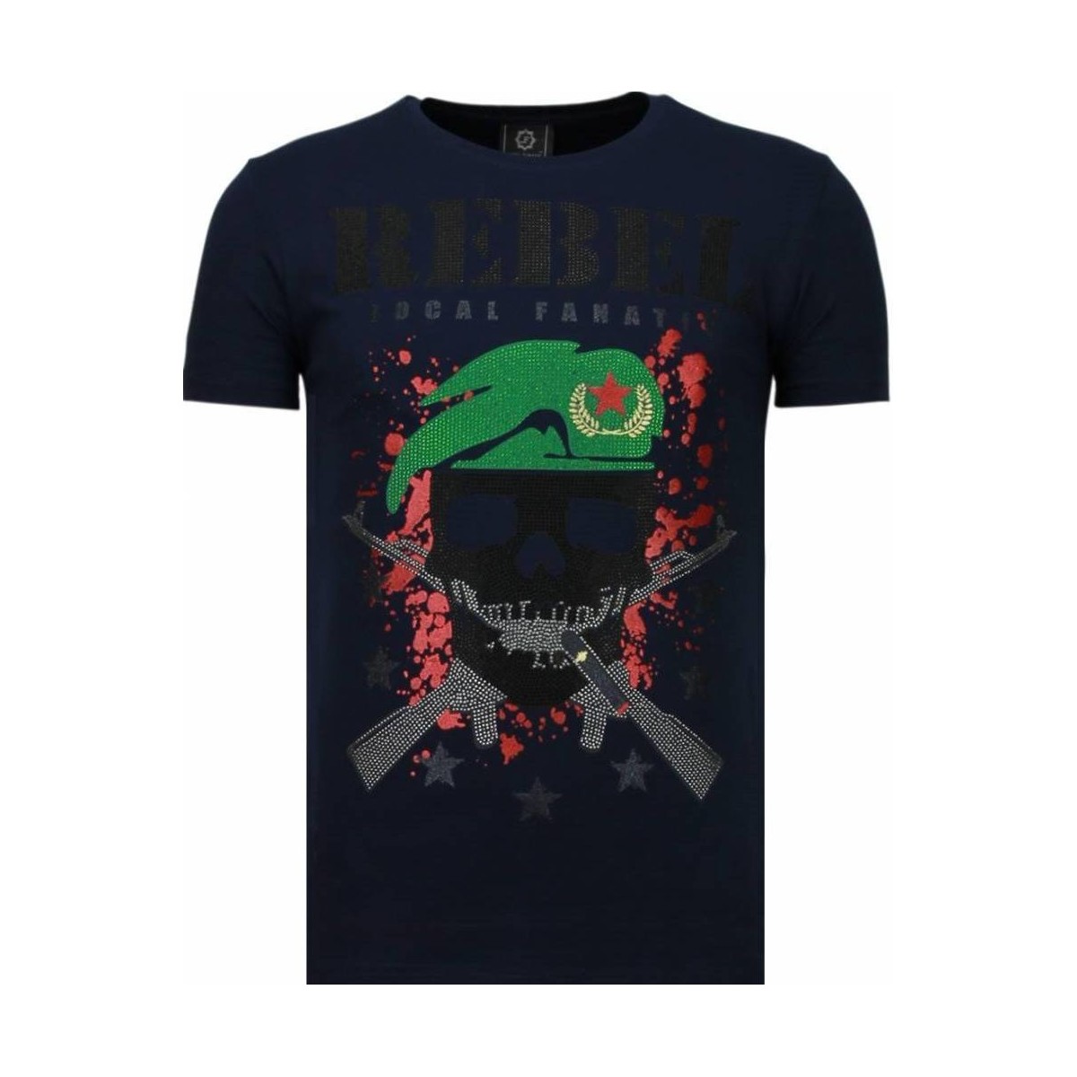 textil Herr T-shirts Local Fanatic Skull Rebel Rhinestone B Svart