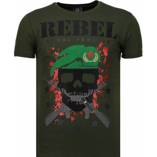 textil Herr T-shirts Local Fanatic Skull Rebel Rhinestone Grön