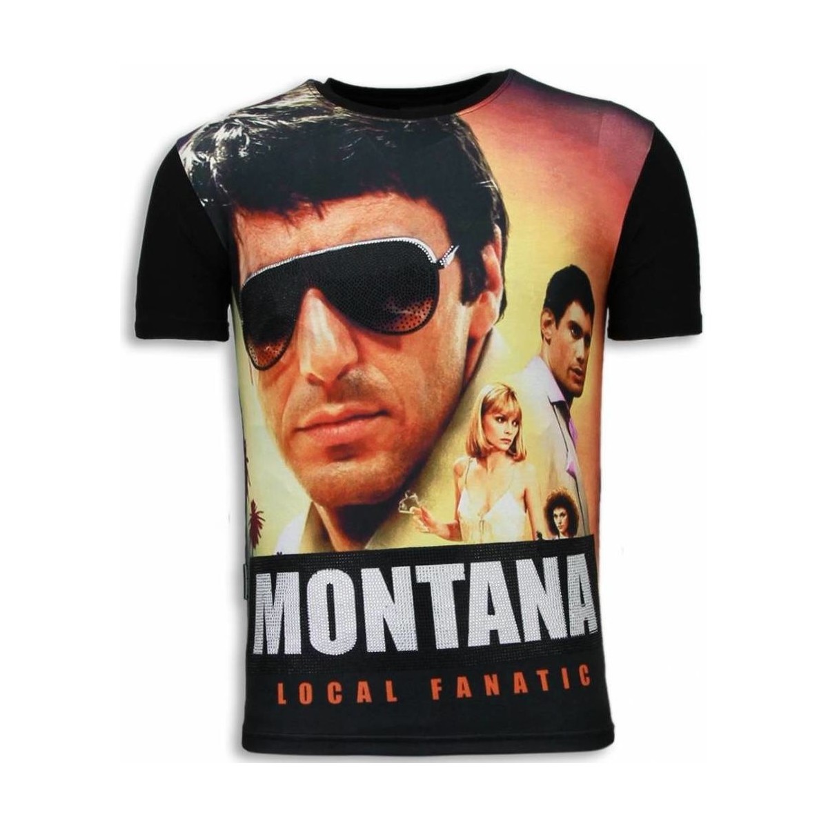 textil Herr T-shirts Local Fanatic Tony Montana Digital Rhinestone Svart