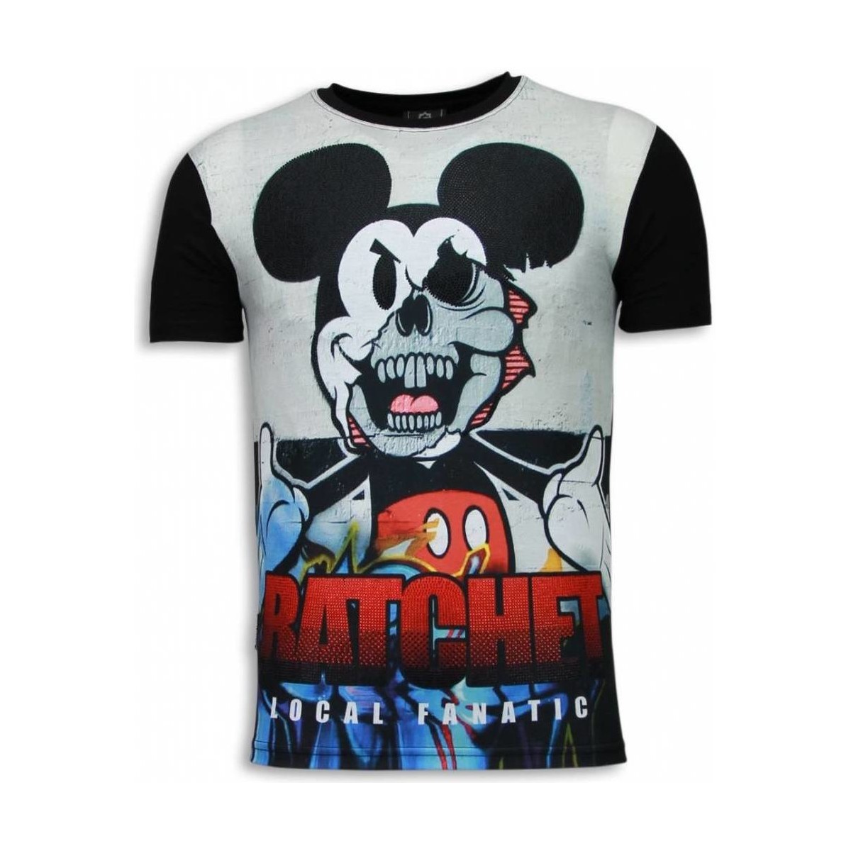 textil Herr T-shirts Local Fanatic Ratchet Mickey Digital Rhinestone Svart