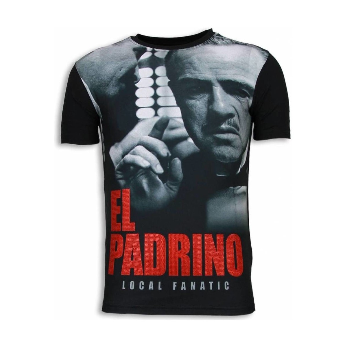 textil Herr T-shirts Local Fanatic El Padrino Face Rhinestone Svart