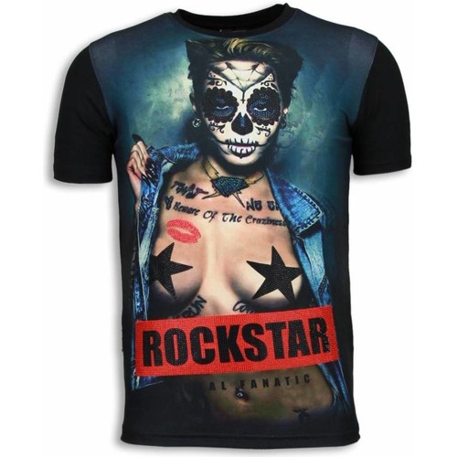 textil Herr T-shirts Local Fanatic Rockstar Print D Rhinestone Svart
