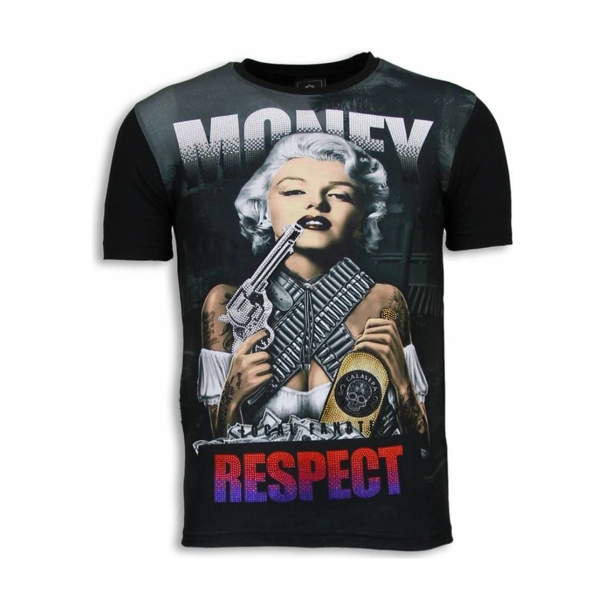 textil Herr T-shirts Local Fanatic Marilyn Money Rhinestone Svart