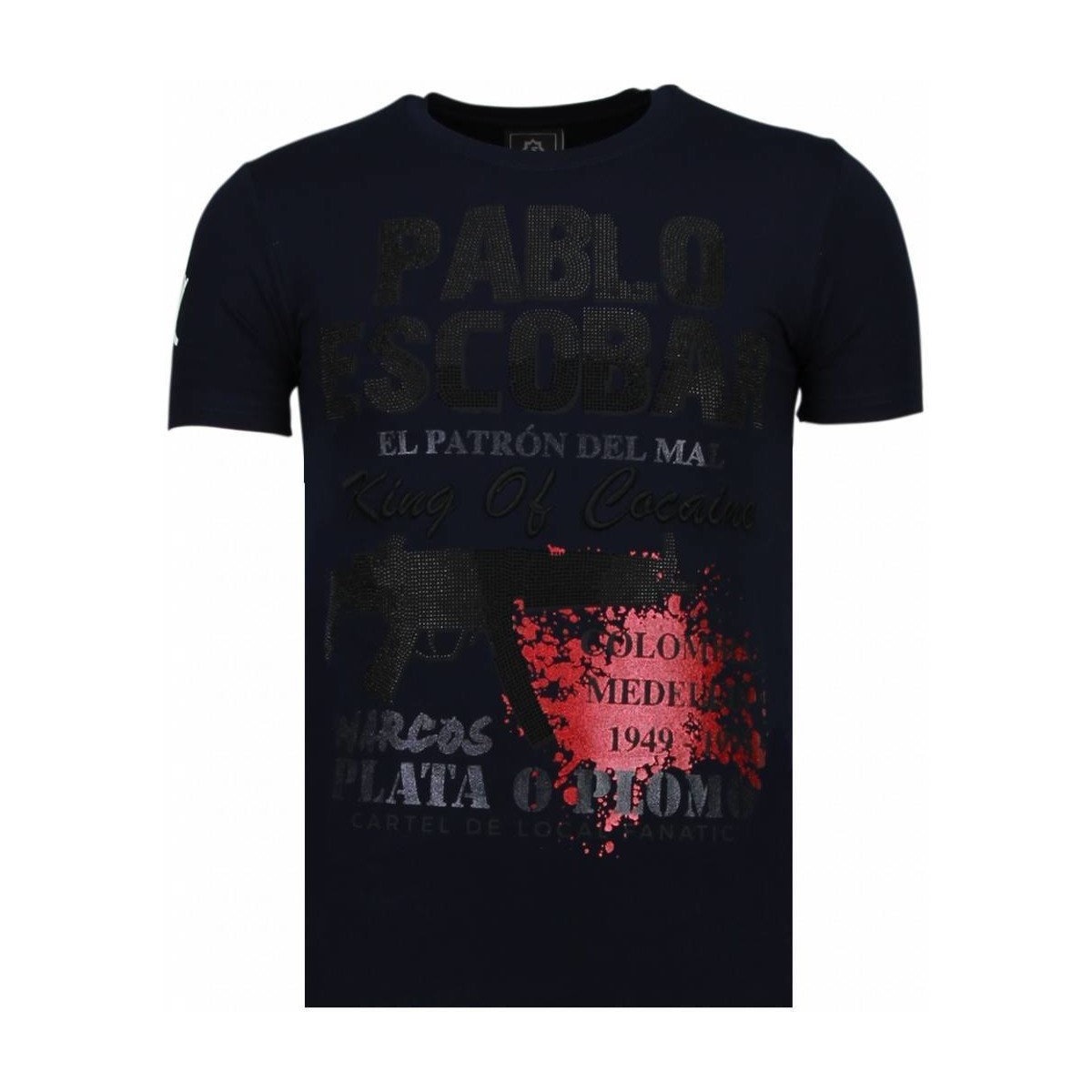 textil Herr T-shirts Local Fanatic Pablo Escobar Narcos Rhinestone Blå