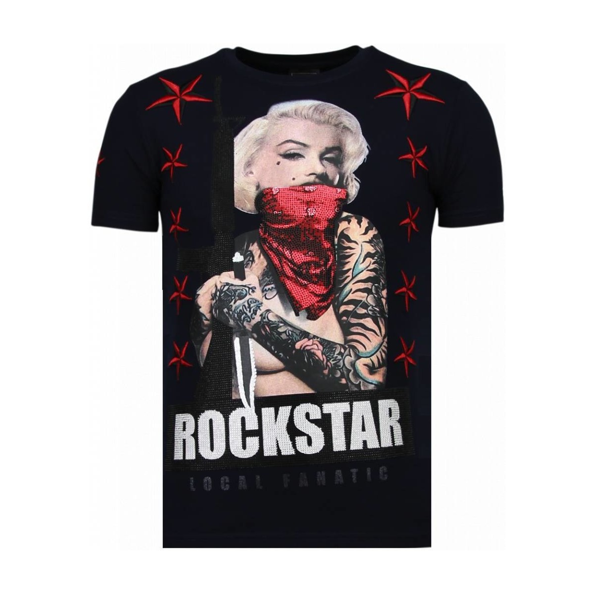 textil Herr T-shirts Local Fanatic Marilyn Rockstar Rhinestone Blå