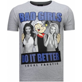textil Herr T-shirts Local Fanatic Bad Girls Popeye Rhinestone G Grå