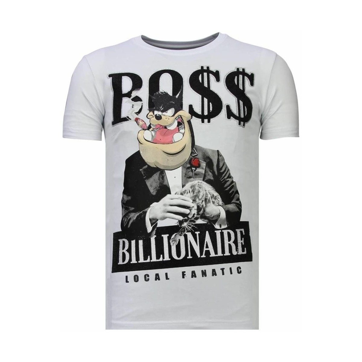 textil Herr T-shirts Local Fanatic Billionaire Boss Rhinestone W Vit