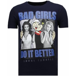 textil Herr T-shirts Local Fanatic Bad Girls Popeye Rhinestone N Blå