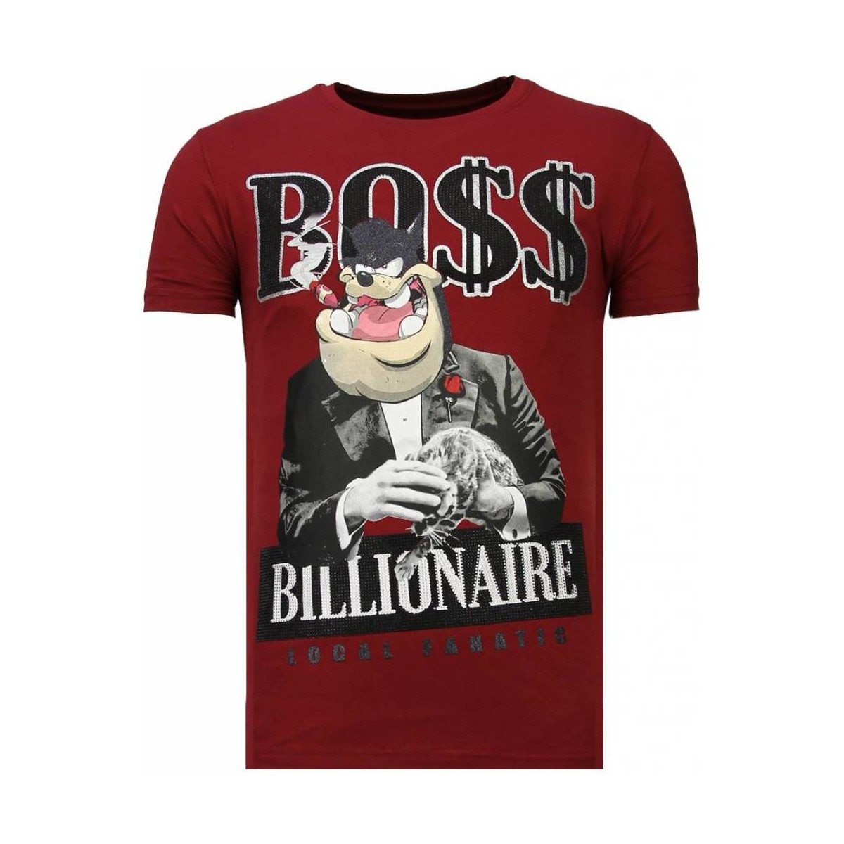 textil Herr T-shirts Local Fanatic Billionaire Boss Rhinestone B Röd