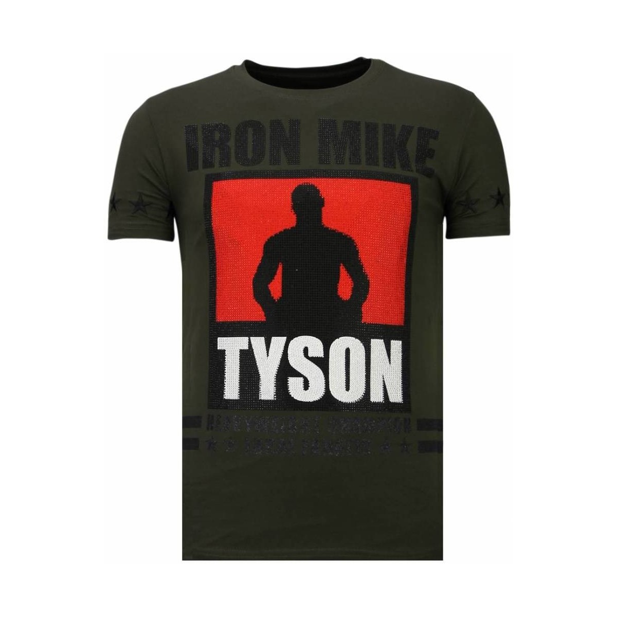 textil Herr T-shirts Local Fanatic Iron Mike Tyson Rhinestone K Khaki Grön
