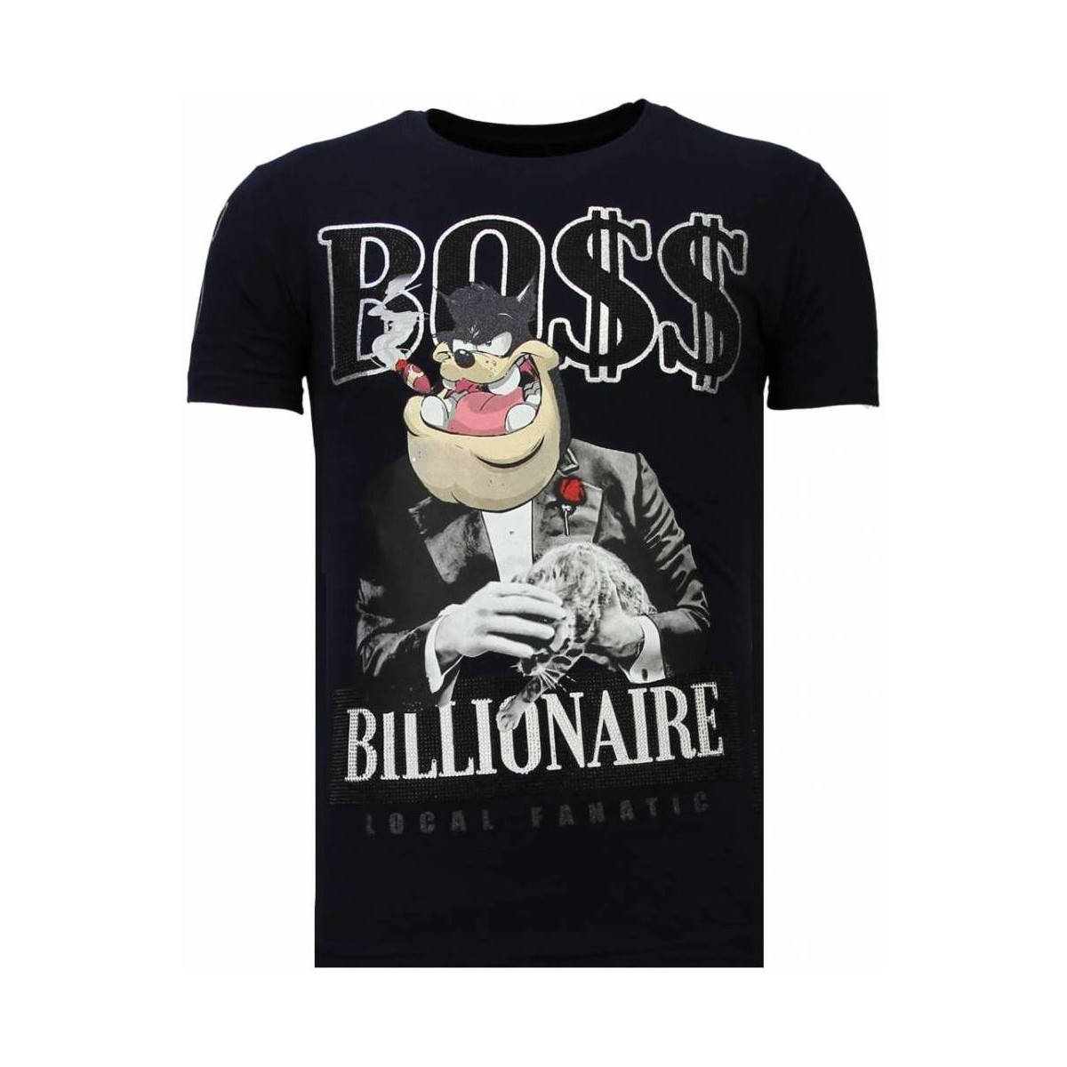 textil Herr T-shirts Local Fanatic Billionaire Boss Rhinestone N Blå