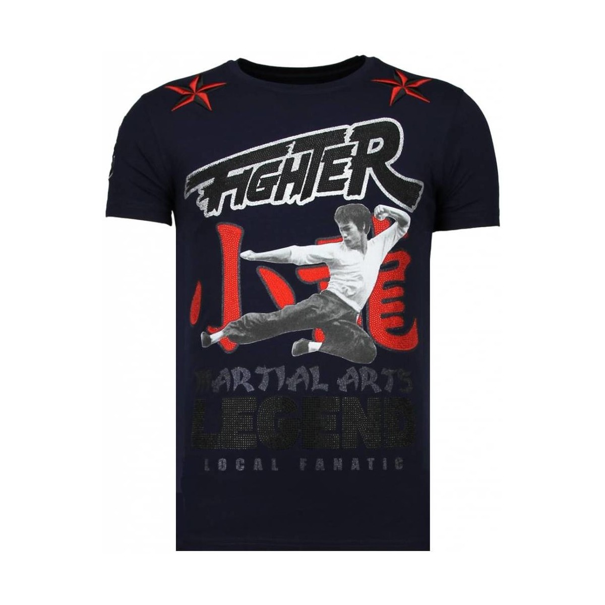 textil Herr T-shirts Local Fanatic Fighter Legend Rhinestone N Blå