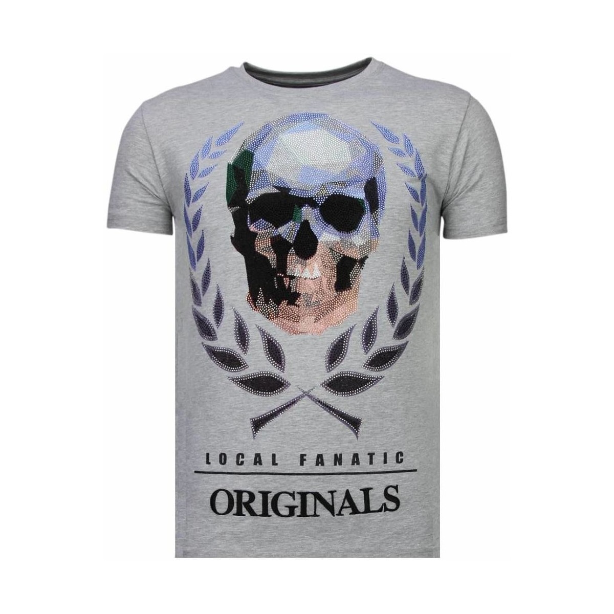 textil Herr T-shirts Local Fanatic Skull Originals Rhinestone G Grå
