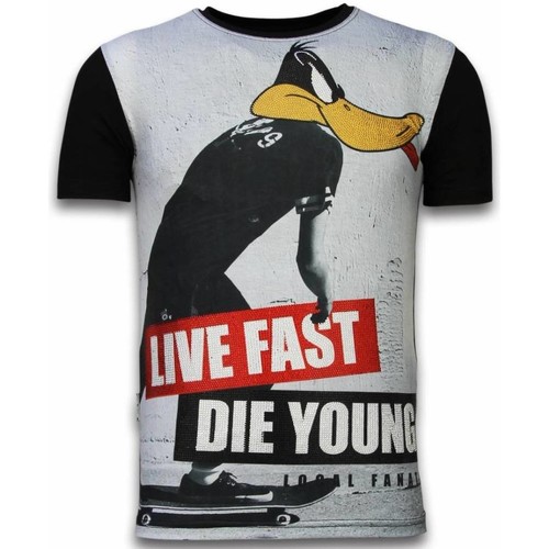 textil Herr T-shirts Local Fanatic Duck Live Fast Rhinestone Z Svart