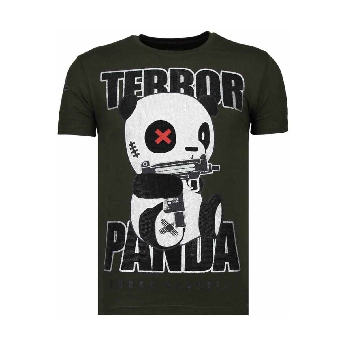 textil Herr T-shirts Local Fanatic Terror Panda Rhinestone K Khaki Grön