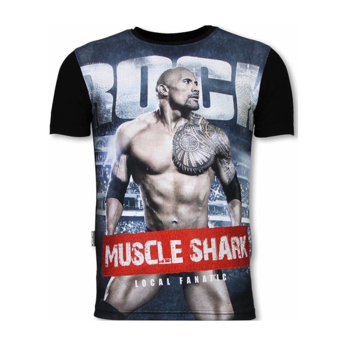 textil Herr T-shirts Local Fanatic Muscle Shark Rock Rhinestone Z Svart