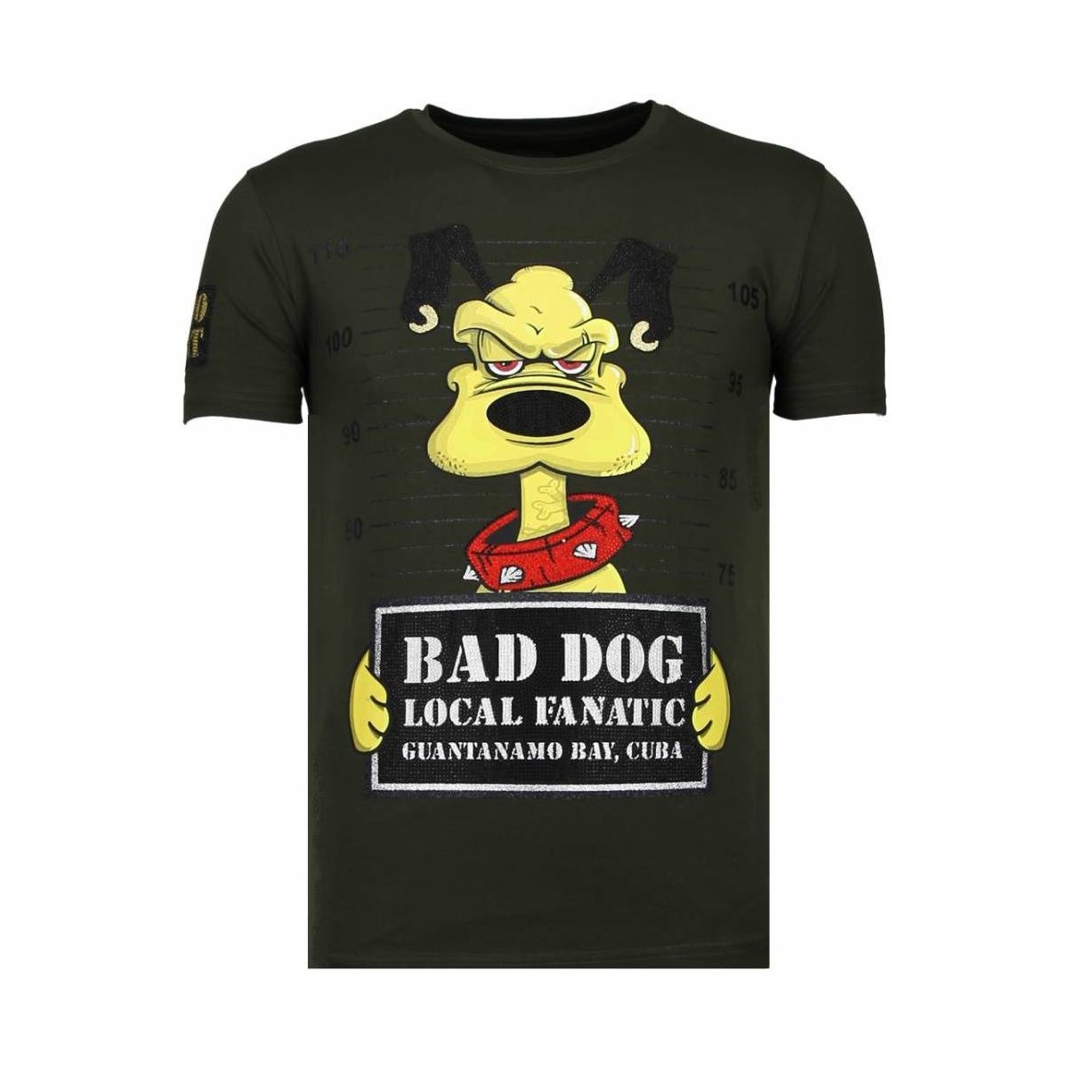 textil Herr T-shirts Local Fanatic Bad Dog Rhinestone K Khaki Grön