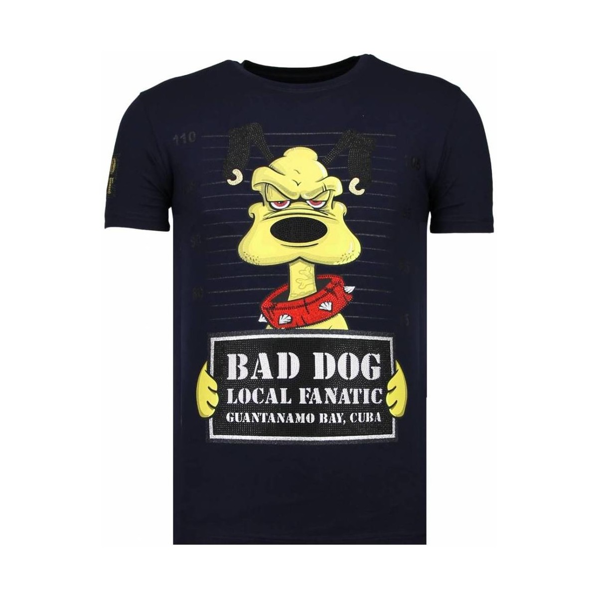 textil Herr T-shirts Local Fanatic Bad Dog Rhinestone N Blå