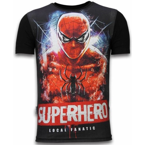 textil Herr T-shirts Local Fanatic Superhero Spider Rhinestone Z Svart
